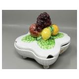 1960s Lefton Ceramic Fruit Dish w Lid, has chip