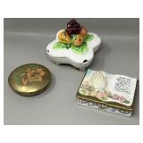 Trio of Trinket Boxes Brass Ceramic Trinket Box