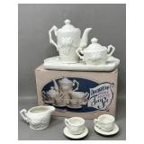 Bisque Porcelain Rose Tea Set Teaparty Mini