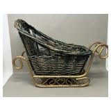 Wicker & Brass Decorative Christmas Sleigh