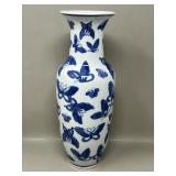 Vintage Blue & White Butterfly Porcelain Vase
