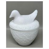 Vintage Milk Glass Nesting Dove Lidded Trinket