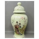 Vintage Ceramic Ginger Jar w Geisha Girls Motif