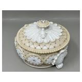 Ornate Lidded Trinket Box w Floral Medallions