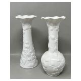 Pair of Vintage Ivory Ceramic FLower Bud Vases