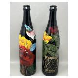 Hand Painted Wine Bottle Vases Flower Vase Pair