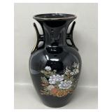 Black & Gold Japanese Ceramic Handled Vase