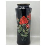 Rose Applique on Black Ceramic Flower Vase