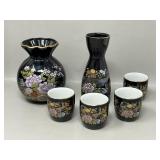 Japanese Ceramic Sake Set with Vase