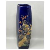Cobalt and Gold Peacock Vase Flower Vase