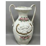Vintage Ceramic Cherubs Handled Vase