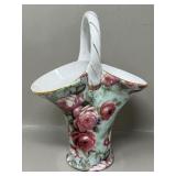 Rose Motif Porcelain Basket Vase Baum Bros