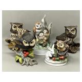 Vintage Ceramic Owl Collection Figurines Statues