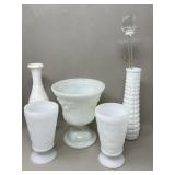 Vintage Milk Glass Vases Cups Pedestal Bowl