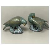 Pair of Green and Gold Ceramic Bird Figurines