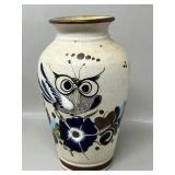 Tonala Sandstone Mexican Pottery Vase Owl Owls