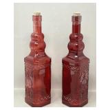 Pair of Red Flashed Glass Decanter Bottles w