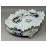 Ruffled Porcelain Footed Trinket Box Powder Box