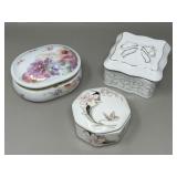 Trio of Trinket Boxes Porcelain Ceramic Trinket