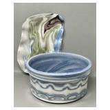 Agateware Pottery Bowl, Plate Studio Pottery Art