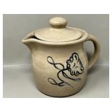 Handpainted Folkart Pottery Jug w Lid