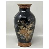 Black Japanese Porcelain Vase w Chrysanthemum