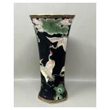 Vintage Famille Noire Style Cranes Porcelain Vase