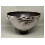 Artist Stamped Art Pottery Pedestal Bowl w Snakesk