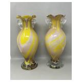 Pair of Swirled Art Glass Amphora Vases