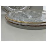 Trio of Gold Rimmed Pressed Glass Platters