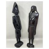 Hand Carved Ebony Wood African Woman and Warrior