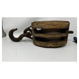 Antique Primitive Wood Double Block Pulley Rustic
