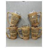 Vintage Wicker Wrapped Pitcher & Ice Tea Glasses