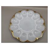 VIntage Gold Edged Milk Glass Deviled Egg Plate