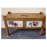 Vintage Tile Front Wooden Storage Bench