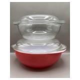 Vintage Pyrex Flamingo Pink Bowl w LId, Clear w Li