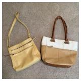 Tignanello Leather Cream & Camel Tote Purse Bag,