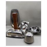 Mid Century Modern Stainless Steel & Wood Serving