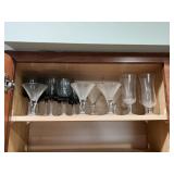 Shelf of Vintage Glass Stemware; Wine Glasses,