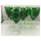 (8) Emerald-on-Clear Handblown Wine Glasses Glass