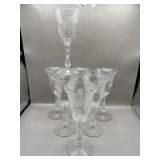 (7) Vintage Etched Glass Goblets Wine Glasses