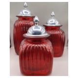Set of 3 Flashed Glass Red Canisters Cannister