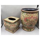 1990s Gold Accented Patterned Trash Can Tissue