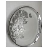 Mid Century Silver Overlay on Glass Poppy Tray