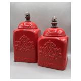 Pair of Red Ceramic Lidded Canister Set Canisters