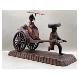 Handcarved Folk Art Asian Rickshaw Figurine
