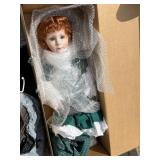 Large Porcelain Doll Green Eyes Red Hair w Hat
