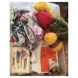 Bin of Vintage Sewing Patterns, Yarn Skeins,