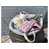 Vintage Knitting Bag, Knitting Needles, Skeins