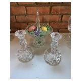 Basket Vase, Marble Eggs, Glass Candlesticks